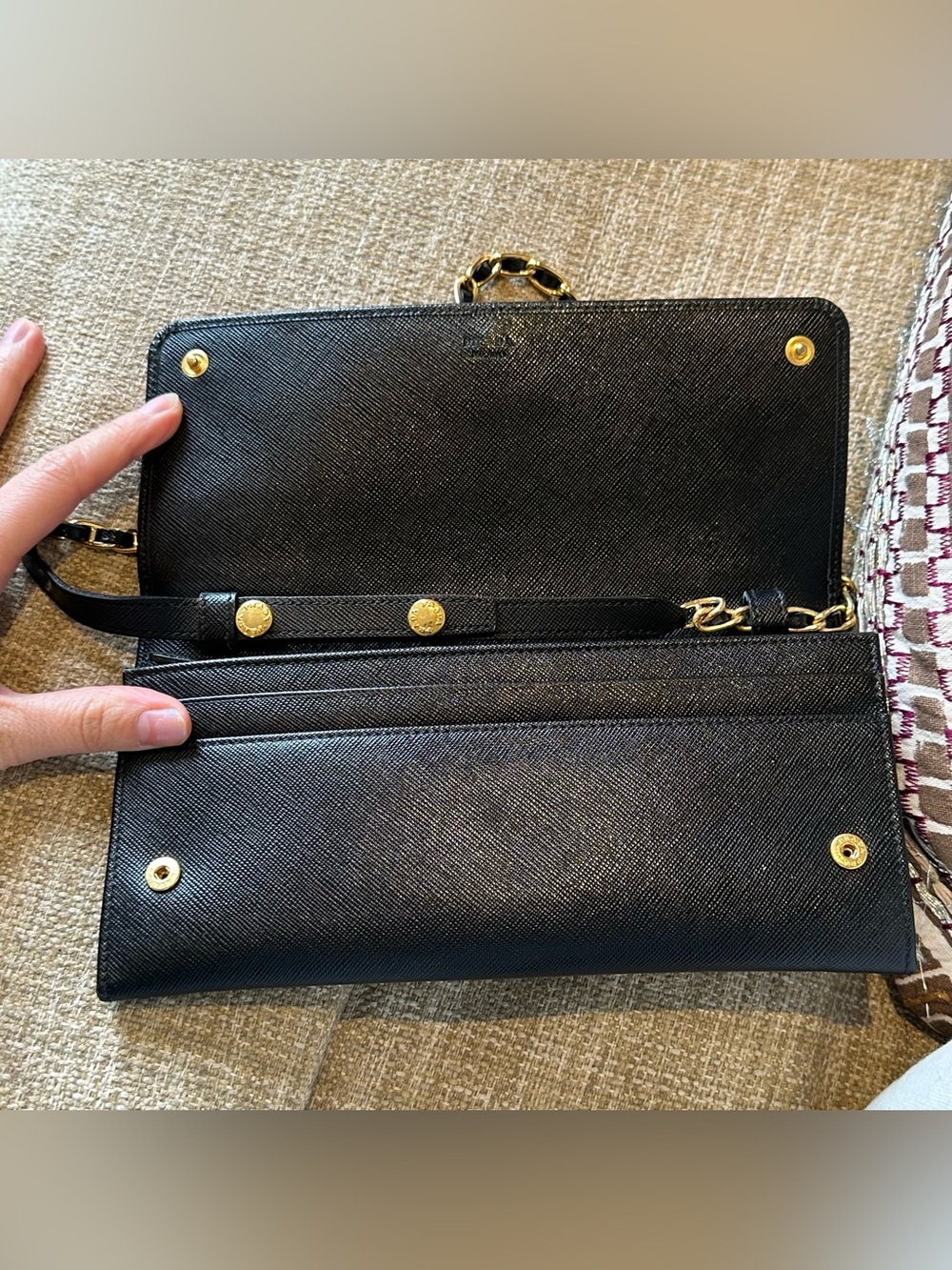 Prada Black Saffiano Metal Leather Logo Wallet On Chain - Picture 6 of 11